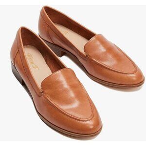 FOWT Coffe Wide Width Loafer Shoes Slip On High Block Stripped Heel Shoes